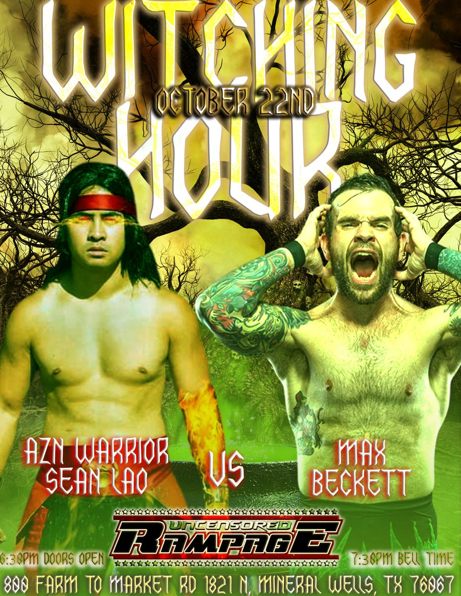 DamonSmith34's tweet photo. Oct 22nd Rampage Uncensored "Witching Hour" live in Mineral Wells Texas
@francodangelo @TPOW_APEX @BeckettVolume @seph_anunnaki @ShaneStratmore @DaneStratmore are all in action and much more!! https://t.co/U8WImRt9PR
