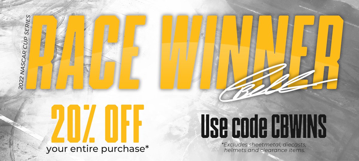 JoeGibbsRacing's tweet image. Winning means savings! Take 20% off your order at shopjgr.com by entering code CBWINS at checkout. Limited time only. Certain restrictions apply. 

👉 shopjgr.com