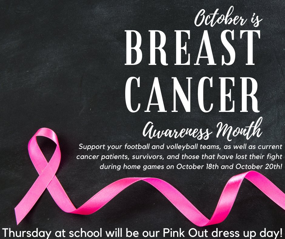October is Breast Cancer Awareness Month. Let's show our support by wearing pink to during the home games on October 18th and 20th. #fhmslimitless
