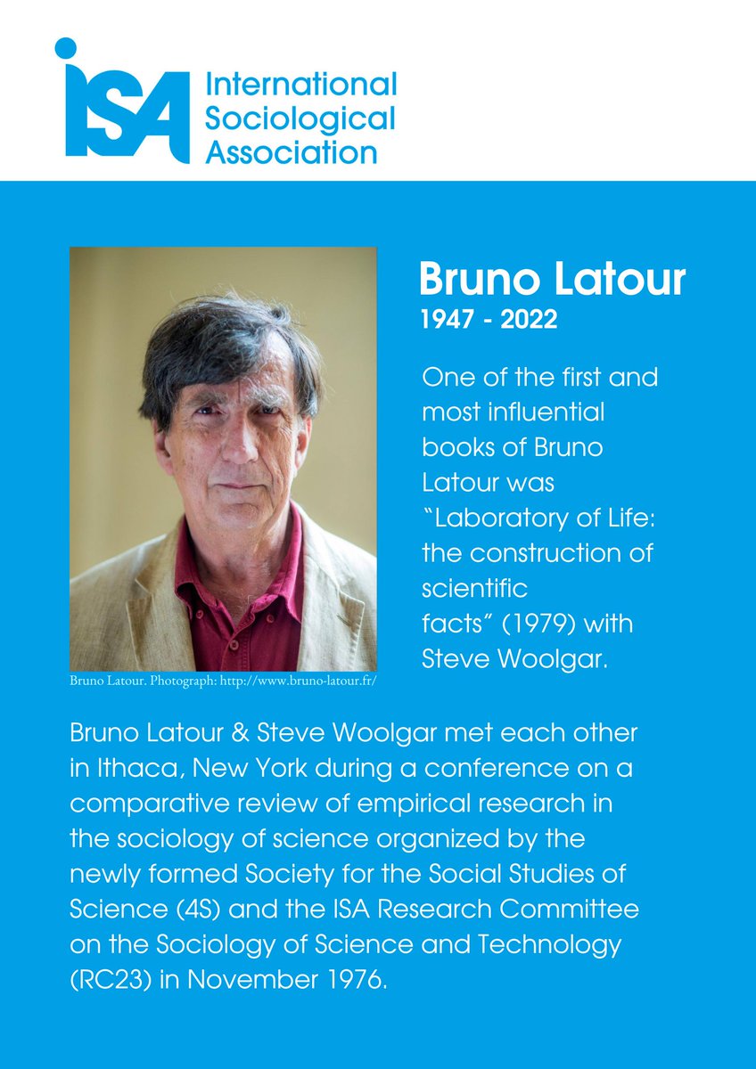 isa_sociology's tweet photo. Bruno Latour has died aged 75. Honoring his legacy we share with you a piece of Bruno Latour history and we recommend his personal website where you can find his bibliography and lectures: https://t.co/i58cdEDu3x https://t.co/pBfz5EAYxz