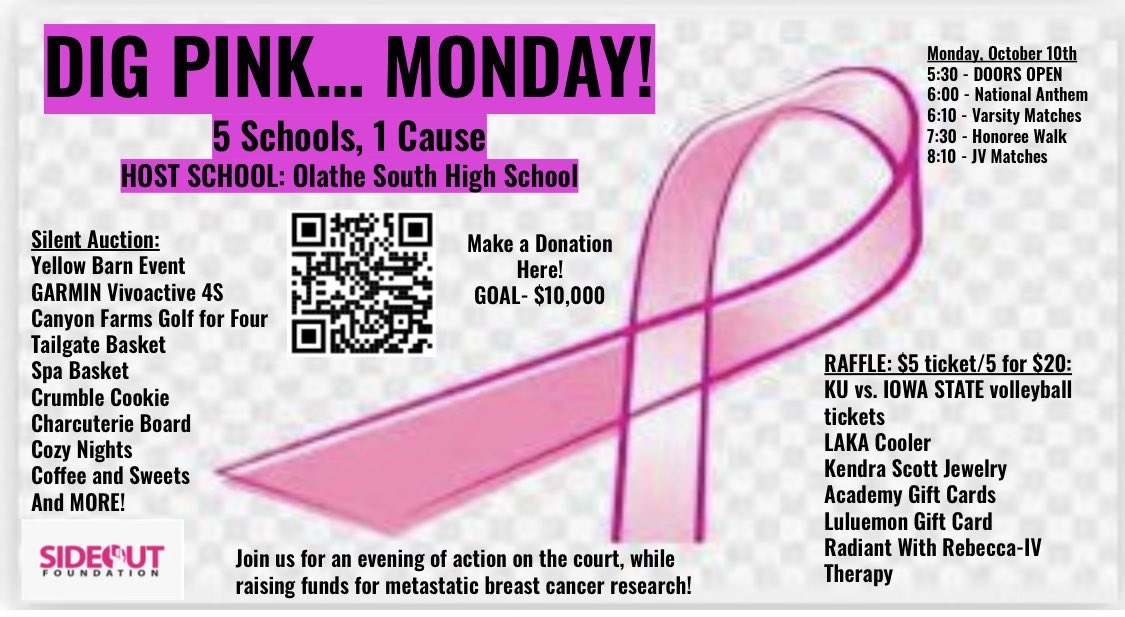 ADAthleticsOS's tweet photo. A Gathering for Dig Pink! Come out and support this event tomorrow at Olathe South. 5 Schools 1 Cause! https://t.co/VZGsjb5r0x