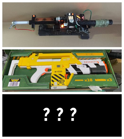 MarkHuwWilliams's tweet photo. @donttrythis I need advice...what can I add to make a classic trio of movie weapons? Trying to avoid Star Wars on this one. https://t.co/16NrfDouHl