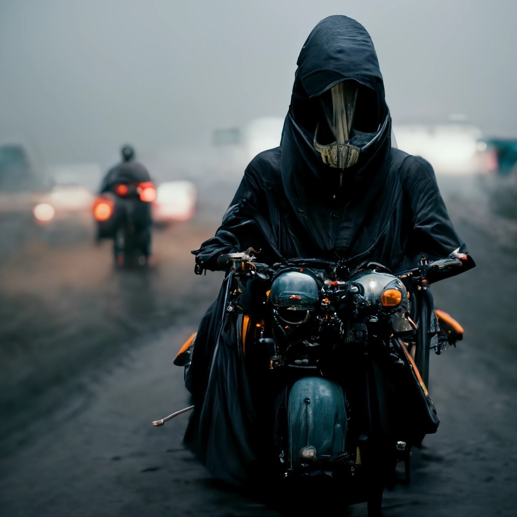Grim Reaper riding motorcycle
Realistic