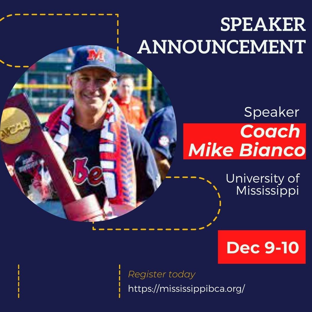 SPEAKER ANNOUNCEMENT‼️ Speaking in the leadoff spot will be @CoachMikeBianco of @OleMissBSB Make sure to register today! #MSBCA