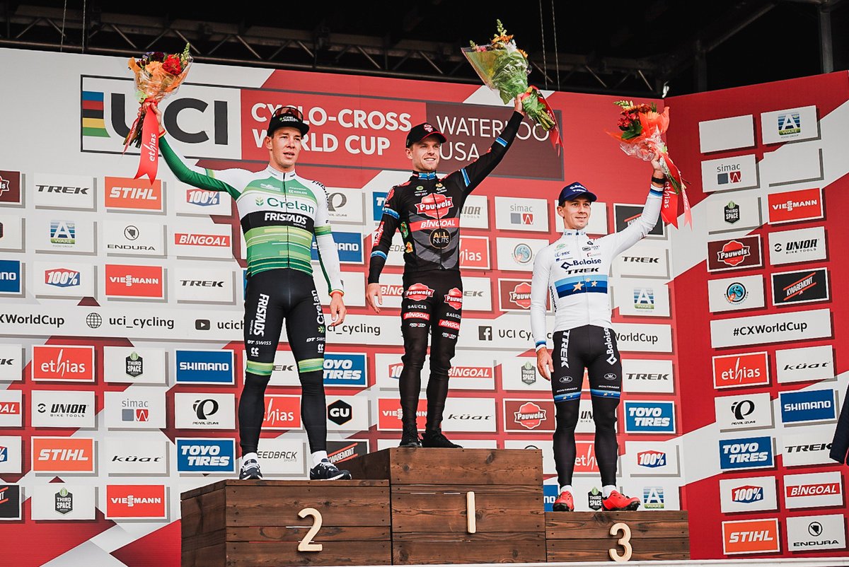 UCI_CX's tweet photo. Men Elite CX Podium in Waterloo 🇺🇸 ⬇️

🥇 Eli Iserbyt (BEL)
🥈 Laurens Sweeck (BEL) 
🥉 Lars van der Haar (NED) 

#CXWorldCup https://t.co/zSrtnEEsJu