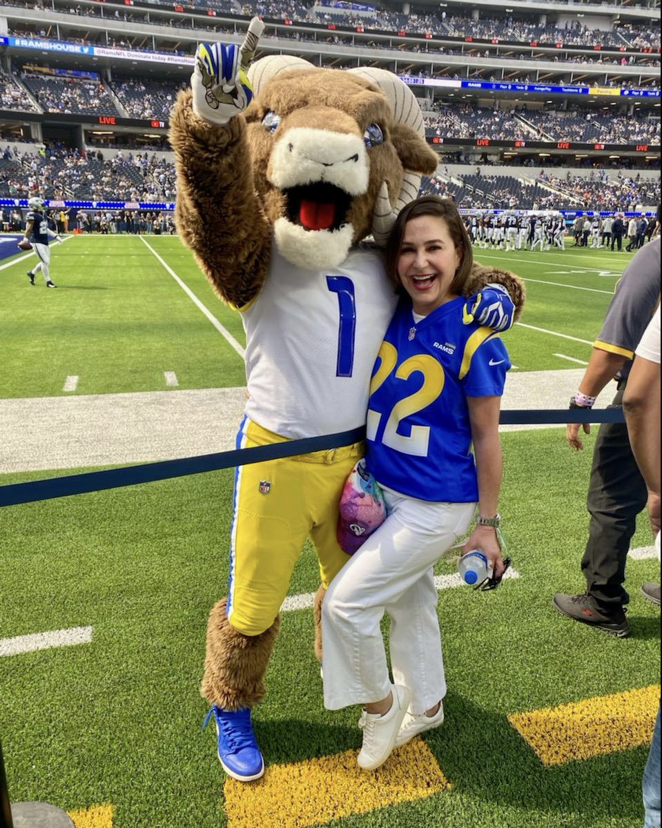 October is #BreastCancerAwarenessMonth and we are proud to honor Cedars-Sinai patient and breast cancer fighter, Marjan DiPiazza. Thank you, <a href="/RamsNFL/">Los Angeles Rams</a> and <a href="/RampageNFL/">Rampage</a>, for hosting Marjan as today's Coin Toss Captain!