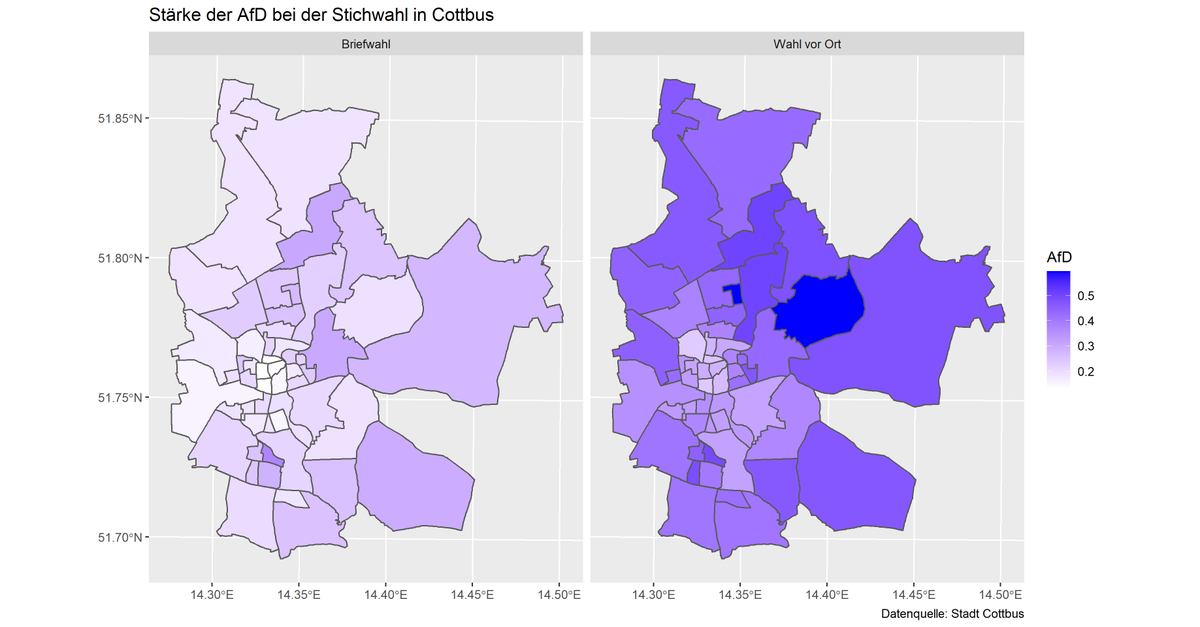 adrgru's tweet photo. Auswertung zur Stichwahl in #Cottbus, erstellt mit ggplot in R. Quelle der Daten: https://t.co/B39v3LB9aP #OBWahlCB https://t.co/YR97gyzdi1