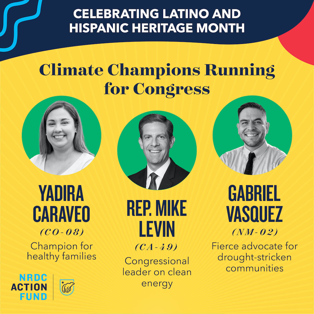 NRDC_Action's tweet photo. Across the country, Latino and Hispanic leaders are on the ballot this November, like @YadiraCaraveo, @MikeLevin, and @Gabe_NM. They are three phenomenal climate champions committed to the fight for clean energy jobs, public health, and lowering energy costs for families. https://t.co/B9BigQE98A