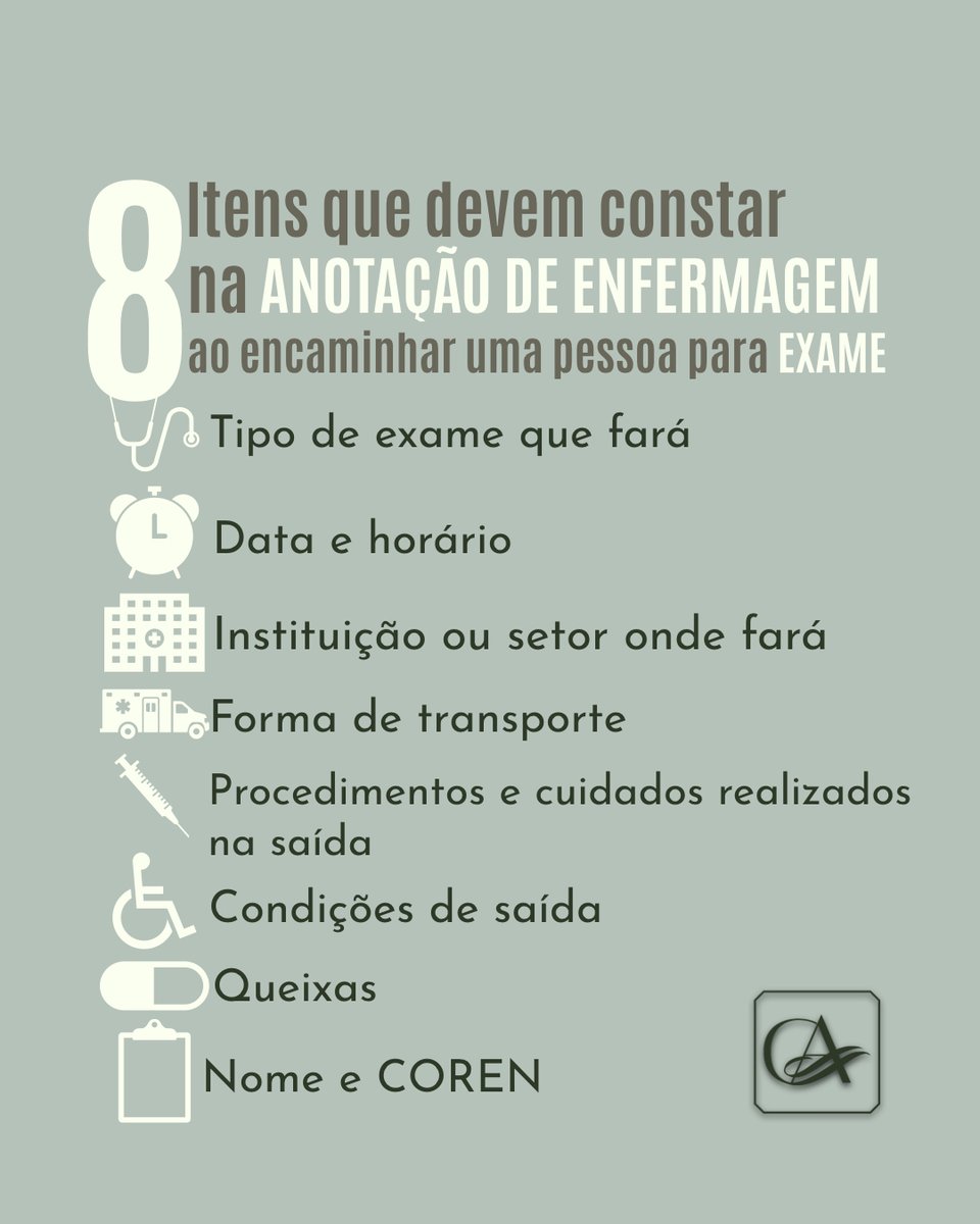 ProfAldri's tweet photo. Registre estes itens quando fizer o encaminhamento de um cliente para exame.

#enfermagem https://t.co/BTIu8HxegB