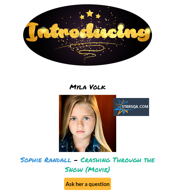 StarsQA's tweet photo. #starsQA
Welcoming our newest star... Myla Volk
Ask her a question here: https://t.co/dWuGHlb5Mx
#mylavolk #crashingthroughthesnow #childactor #younghollywood #actor #industrykids #actorslife #short #tvshow #movie #voiceover https://t.co/z8Rh0QA2Bt