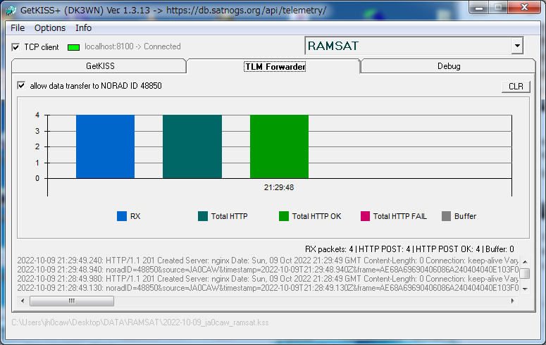 JA0CAW's tweet photo. GM ALL RAMSAT 21:32 UTC 9K6 Telemetry over Japan #ramsat #cubesats @SatNOGS
Elset Obj # Epoch Decay (Date)
1 98067SL 48850 22282.515258 22284.615392 (2022 October 11) https://t.co/HfiCnNZUVr