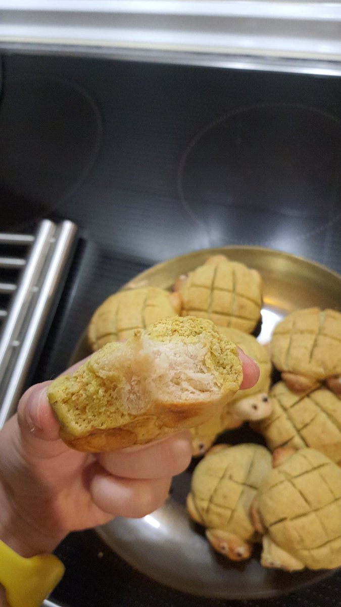 repostemis's tweet photo. Esta tarde he hecho melon bread con forma de tortuguitas y ha quedado riquísimo 😍 https://t.co/v3fFZMRWm9