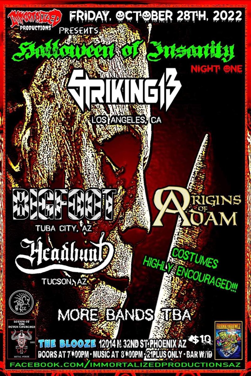 striking13la's tweet photo. Halloween shows booked in Phoenix, AZ both at Blooze Bar on October 28th and 29th with killer line up 🤘🤘🎃🎃

#metalbands #metalfan #metalmemes #metalmeme #show #liveshow #concert #metalfan #hardcoremusic #laband #thebloozebar #phoenixaz #striking13 https://t.co/PShDyoxf1W