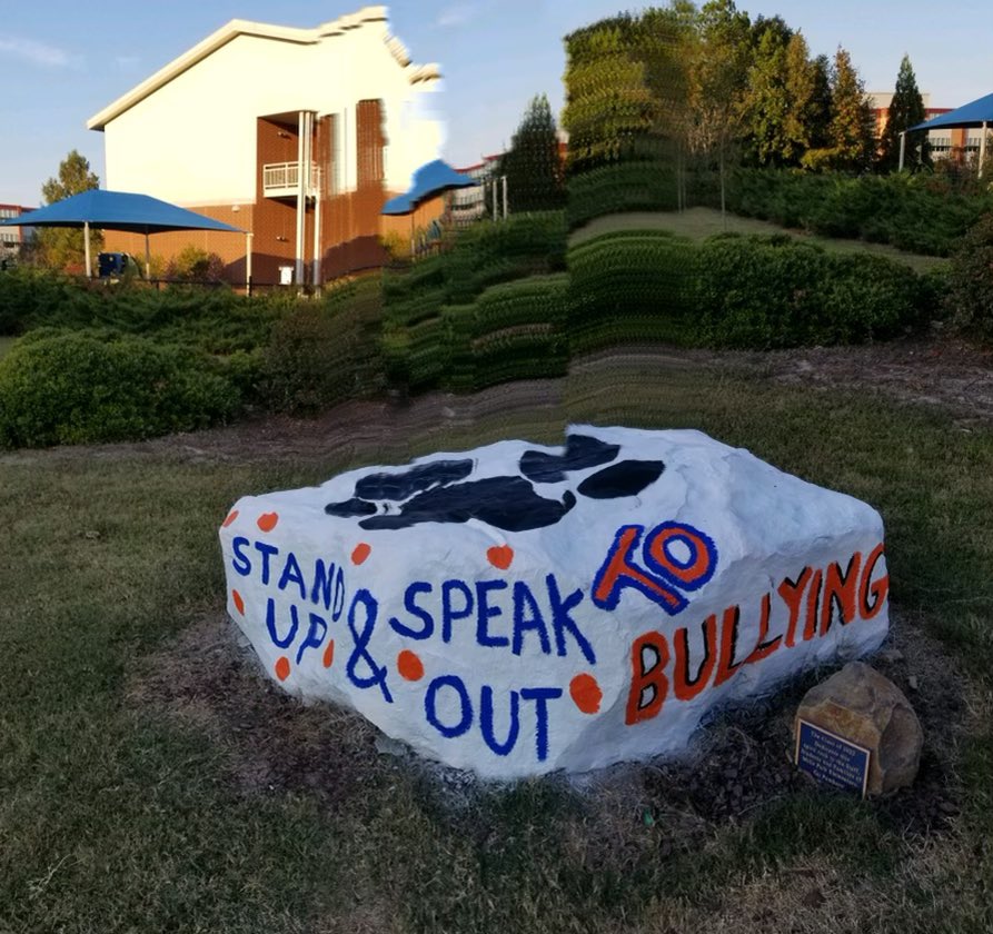 A huge thank you to @TarmstrongGHE and her husband for painting our spirit rock. I wasn’t well enough to help and they got it done. It’s so beautiful and I’m so appreciative. #standup #speakout #nobullying @MillsParkElem @MPEPTA