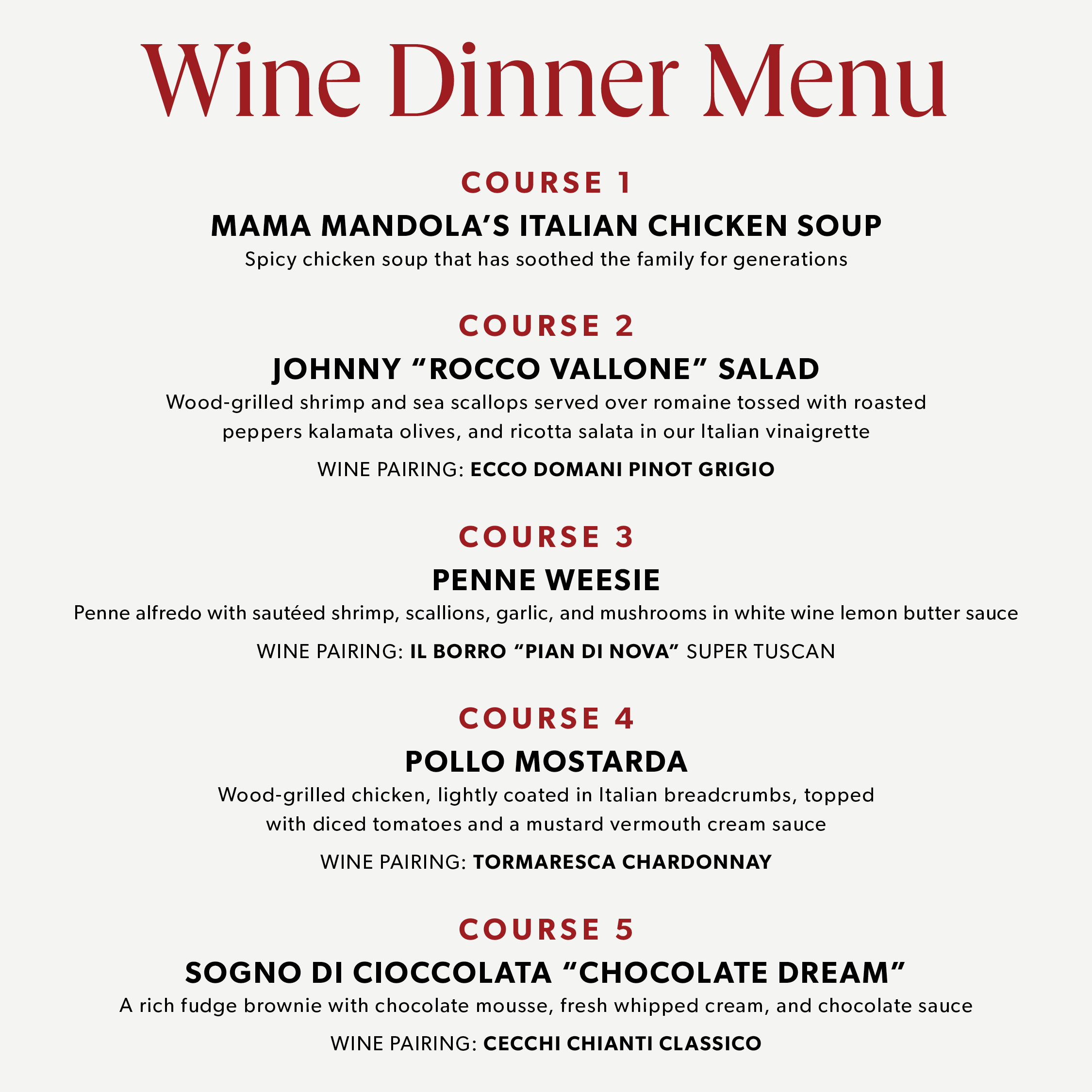 Carrabbas Bourbon Dinner November 2025