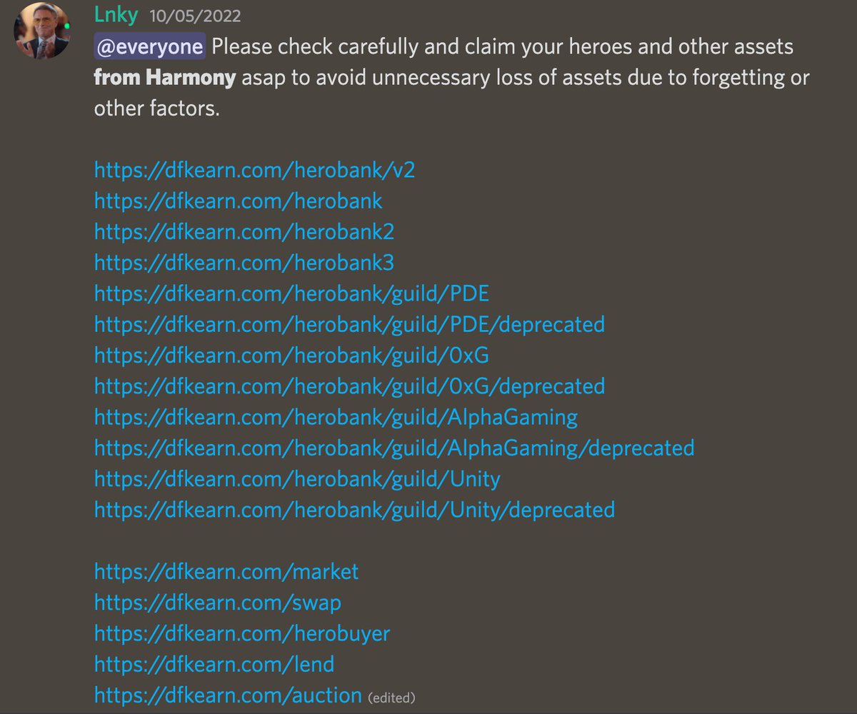 Please notice to migrate your DFKEarn assets from Harmony.