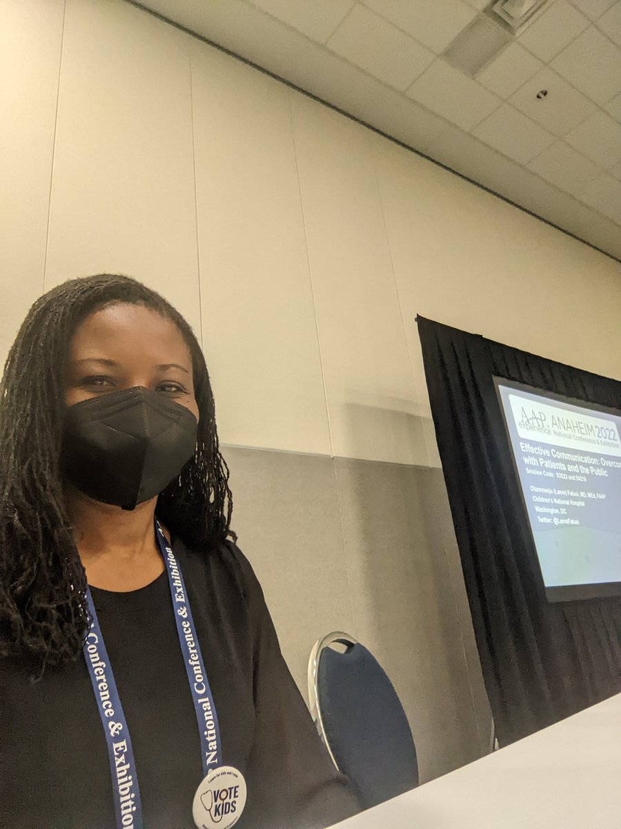 Excited smile behind that mask! 9 mins before I start my #AAP2022 session on bias as a barrier to effective communication. Come join us! And ❤️ to @ShaqBell @anisai @ddlt_pophealth and others with whom I've had the privilege of sharing this work! @AmerAcadPeds @ChildrensNatl