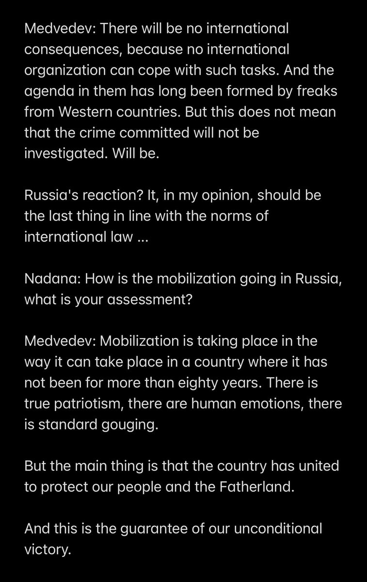 FridrihShow's tweet photo. ⚡️DMITRY #MEDVEDEV  answered in writing to several of my questions about 
the terrorist attack on the #CrimeanBridge, the reactions of #Russia and the international community //#Ukraine https://t.co/WdCEWUwYLc