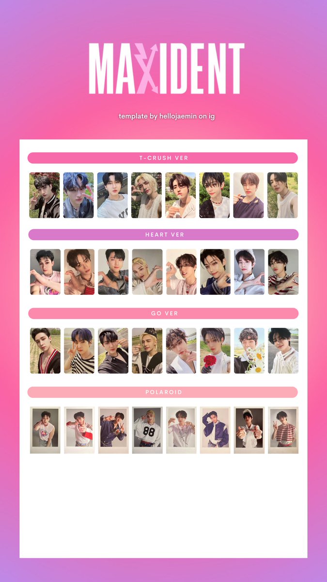 gcingseventeen's tweet photo. stray kids ot8 maxident photocard template / list

download: https://t.co/qT0QIY86Gs

tags; pc bang chan minho changbin hyunjin han jisung felix seungmin jeongin 스트레이키즈 스키즈 맥시던트 포카 방찬 리노 창빈 현진 한 지성 필릭스 승민 아이엔 https://t.co/PcNPckUNJZ
