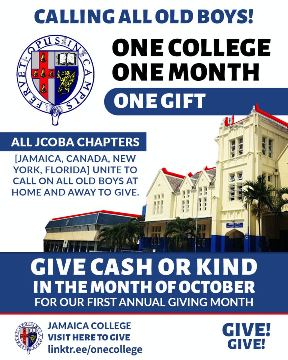It’s the 9th of October. It is the 9th day of the Month of Giving. Please Give to our infrastructure, our Academia, Our Co-Curricular and our Athletics programs.  #fervetnation #onecollege #1college #schoolofchampions #jamaicacollege