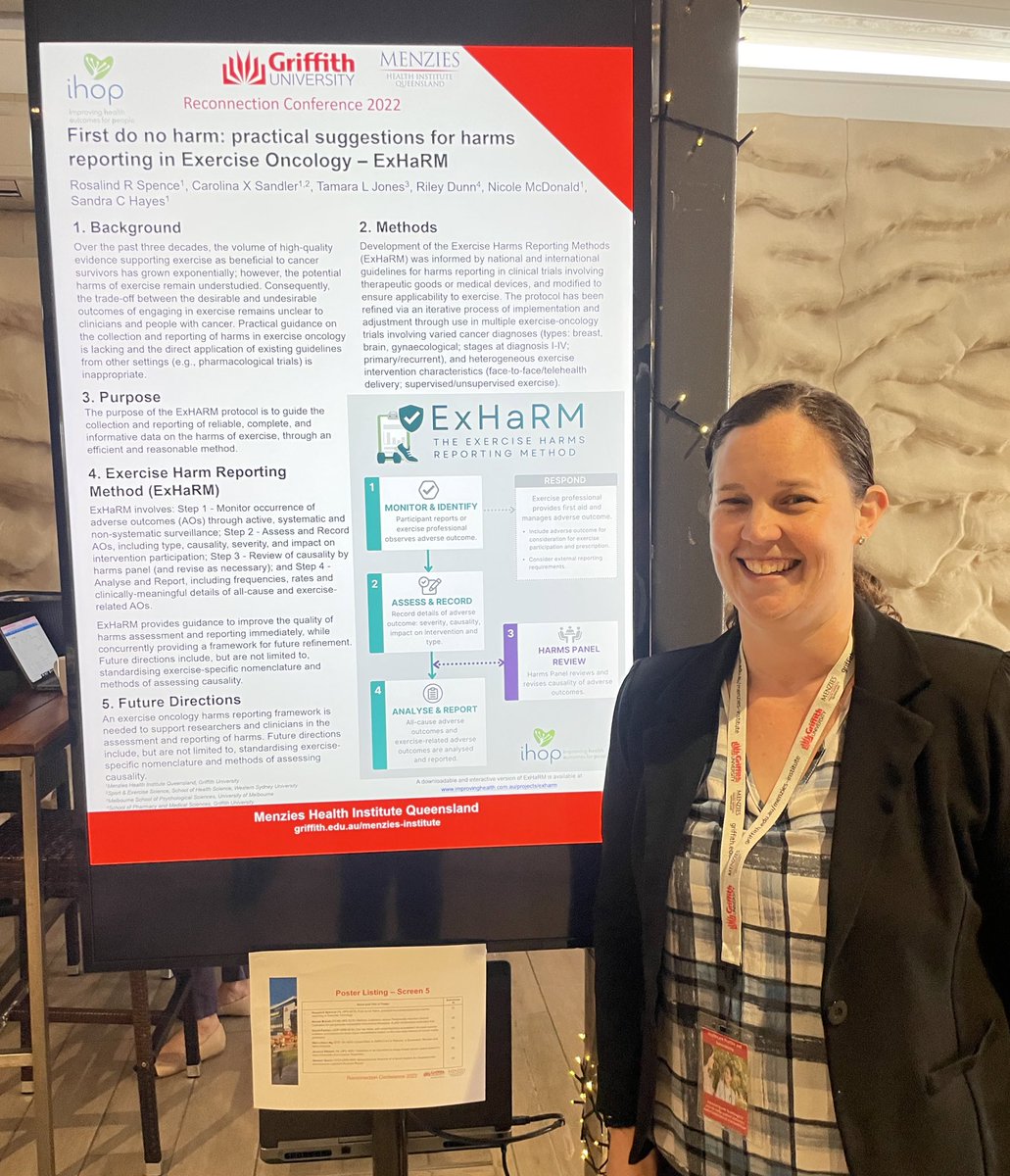First do no harm! 🙅🏻‍♀️
<a href="/ihop_research/">ihop Research Group</a> Research Fellow <a href="/rosa_spence/">Rosa Spence PhD, AEP</a> presenting the first look at a protocol for harms reporting in exercise trials.
👀 Exciting work with more to come! 
#ReconnectionConference2022 @MenziesHealth