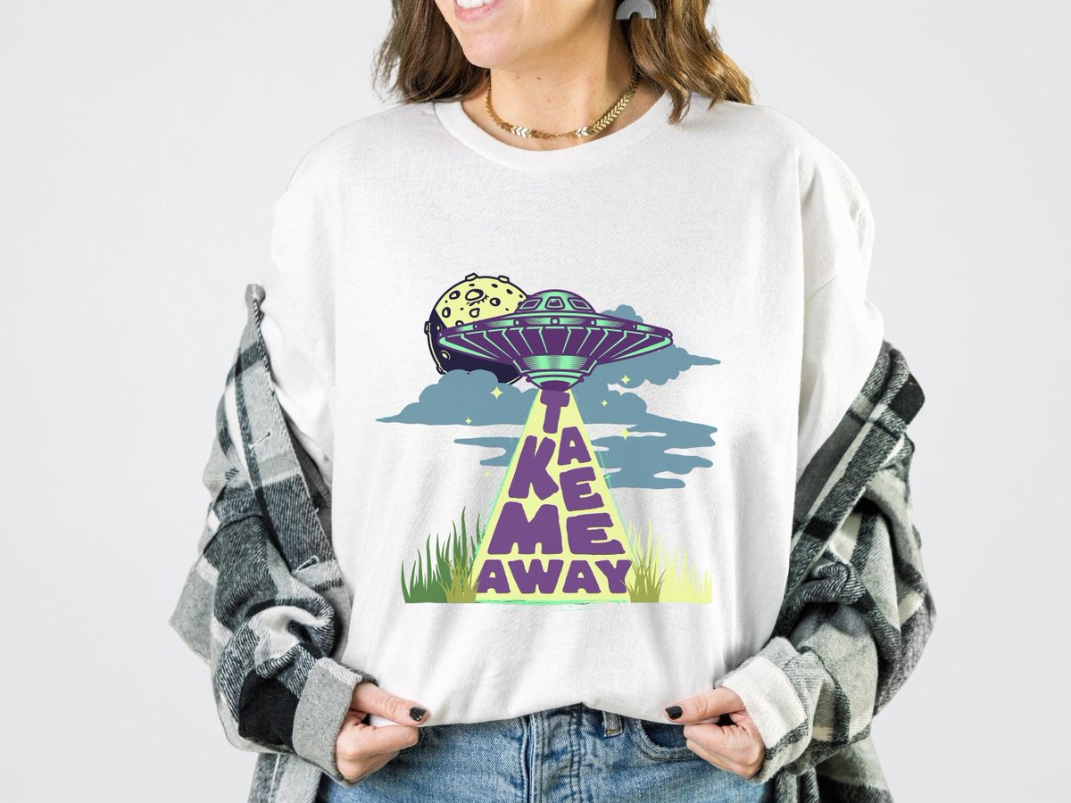Yes, please. Let's go! etsy.me/3CfxcvA #black #shortsleeve #crew #ufoalienshirt #aestheticclothing #flyingsaucer #outerspacetshirt #aliens #ufos #indieclothes #weirdcore #etsy #etsyshop #etsyseller #etsybuyer #smallbusiness #art #space #outerspace #moon