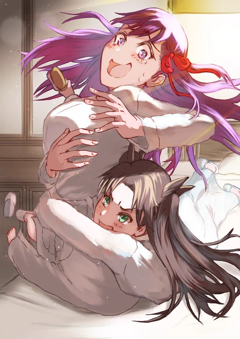 ピクシブのリクエストで描かせてもらったイラストです桜&凛 Sakura &amp; Rin#Fate #遠坂凛 #間桐桜 #バスローブ 