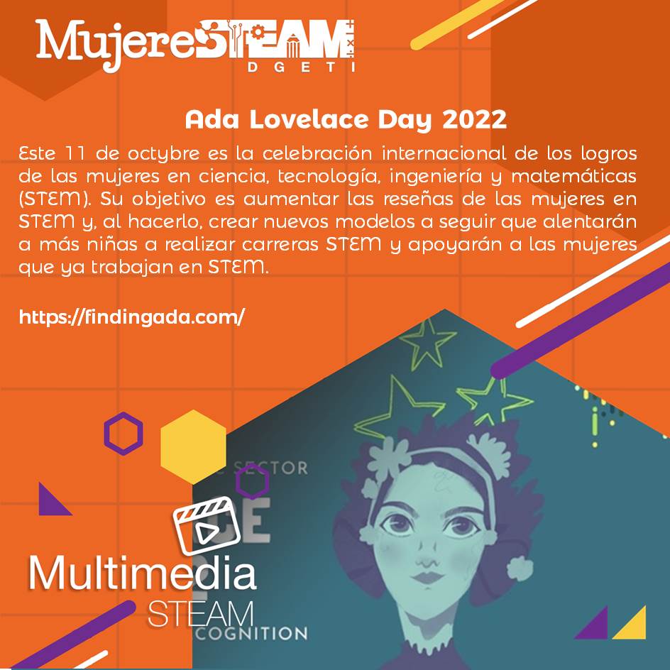 MujerSTeamDGETI's tweet photo. En #Sábado de #MultimediaSTEAM les invitamos a celebrar este 11 de octubre el día Ada Lovelance 2022, se llevará a cabo en línea con un día de blogs, Twitter y Facebook. Se presentaran perfiles de mujeres que trabajan en STEM, así como podcasts y libros.

https://t.co/YT9c0Zzx8Q https://t.co/E3IPg0HVh6