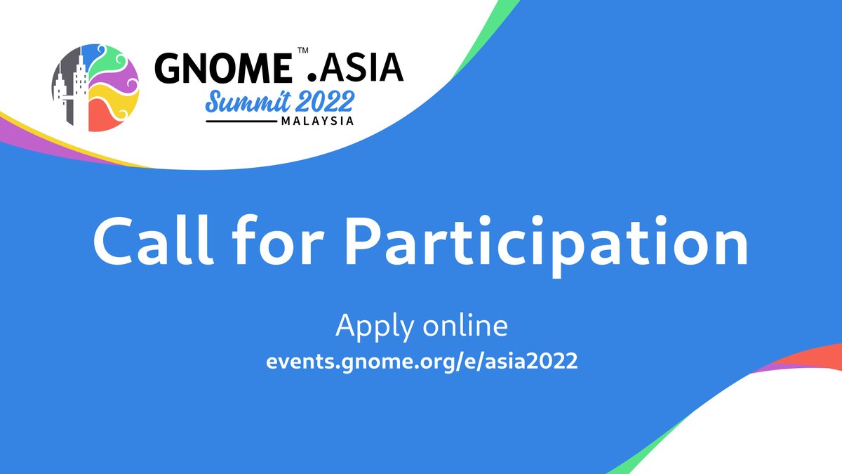 One day left to submit to the #GNOMEAsia2022 CfP! Send us you poposals for talks, workshops, BoFs, or panels by tomorrow1 (Oct 10)! events.gnome.org/event/100/abst…

#GNOME #GNOMEAsia #CfP