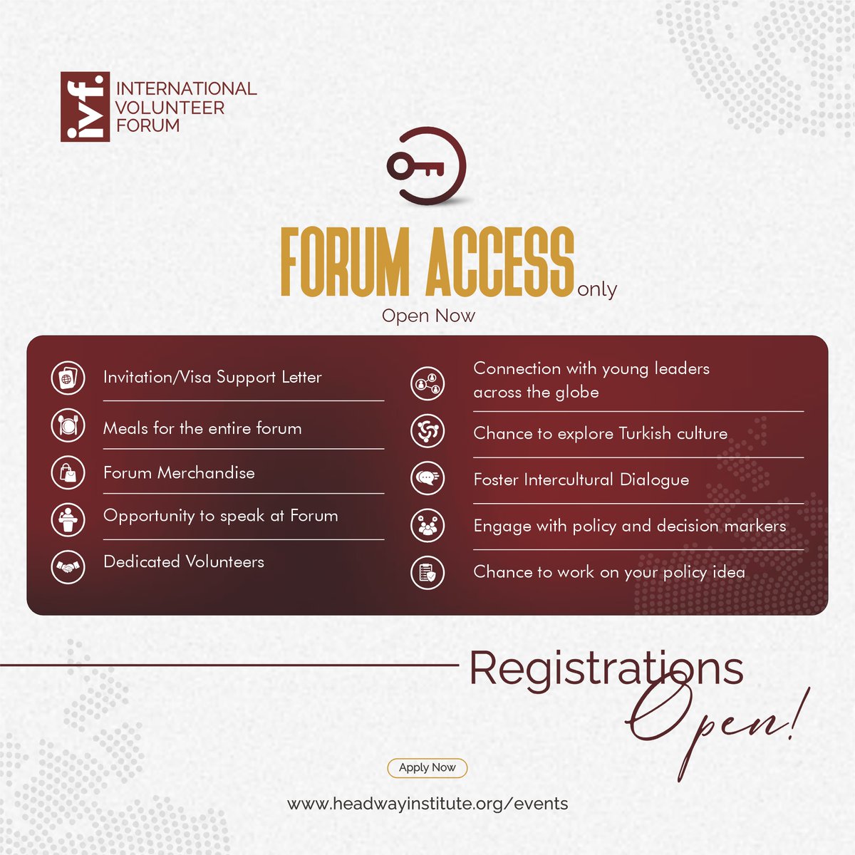 Headway_isa's tweet photo. Forum access registrations are open now. Those who want to attend IVF 2022 (Without accommodation) can now register their interest on our website.

#InternationalVolunteerForum
#ivfturkey #hisaivf2022 https://t.co/plpMyQ90mh