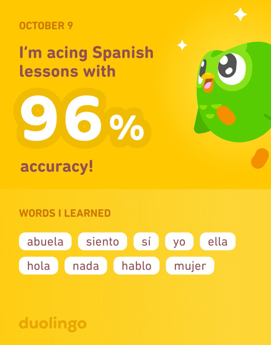 bethann126's tweet photo. I’m learning Spanish on Duolingo! It’s free, fun, and effective. https://t.co/EOtXg7Bqtx