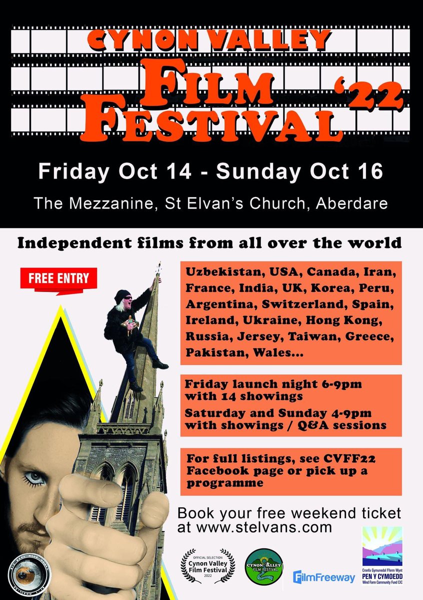 Cynon Valley (international) Film Festival opens with a launch next Friday at St Elvan’s. Visit ticketsource.co.uk/stelvans/cynon… to learn more. With thanks to <a href="/PyCCommunity/">PyC Community Fund</a> for funding. <a href="/bradleyscoffee/">bradleys coffee</a>, <a href="/wheelie38/">Richard Jones</a> for sponsorship. Note Sunday times now 3-8pm <a href="/MrBenneysir/">Geraint Rhys Benney</a>