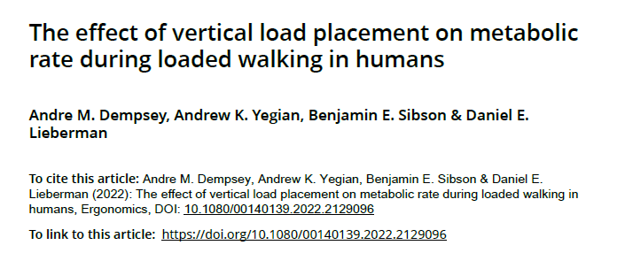 kathryn_bell2's tweet photo. Military personnel are commonly instructed to wear their rucks higher on the trunk. A new study shows that high vertical load placement may have an energy saving effect, specifically when the load mass is 25-40% of an individual's body mass. https://t.co/RMHEv8esEC https://t.co/VEIrozqtPY