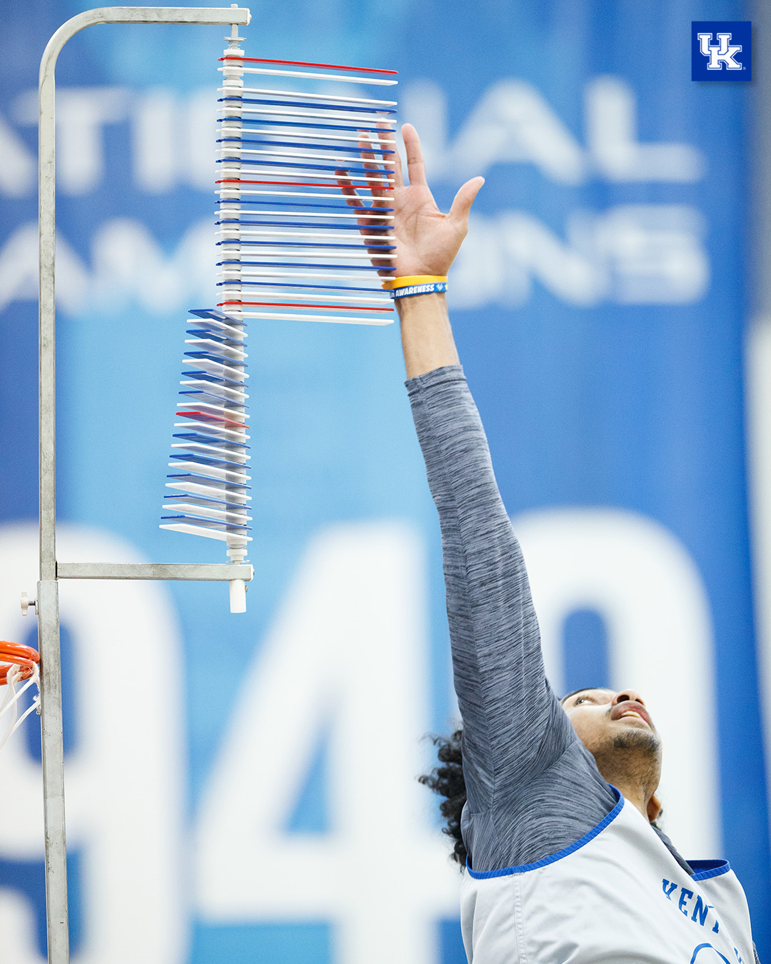 Jacob Toppin reaches during his vertical jump.