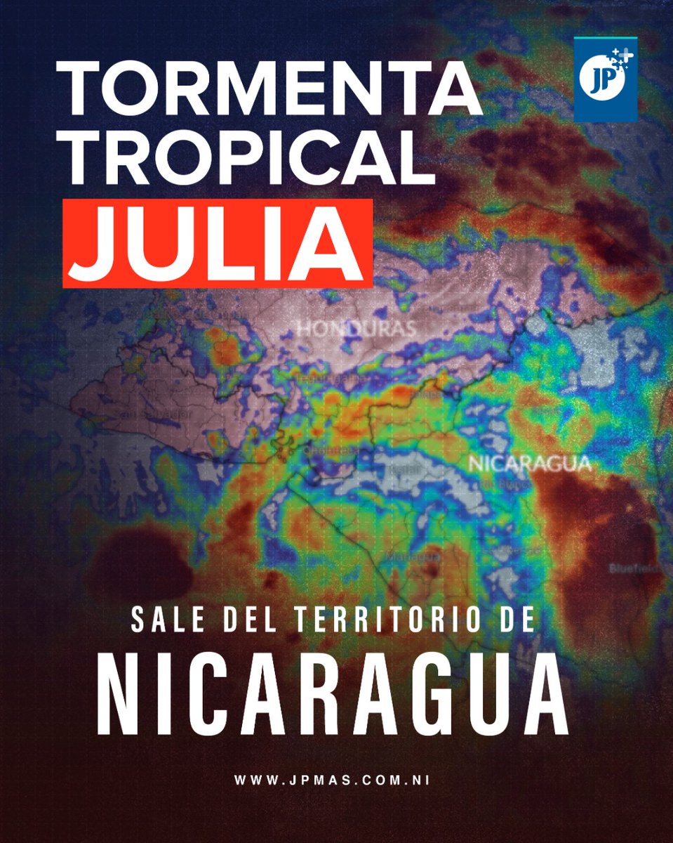 ❗️Gobierno de Nicaragua confirma que Tormenta Tropical Julia ha abandonado su territorio, con dirección a las costas de El Salvador y Guatemala.