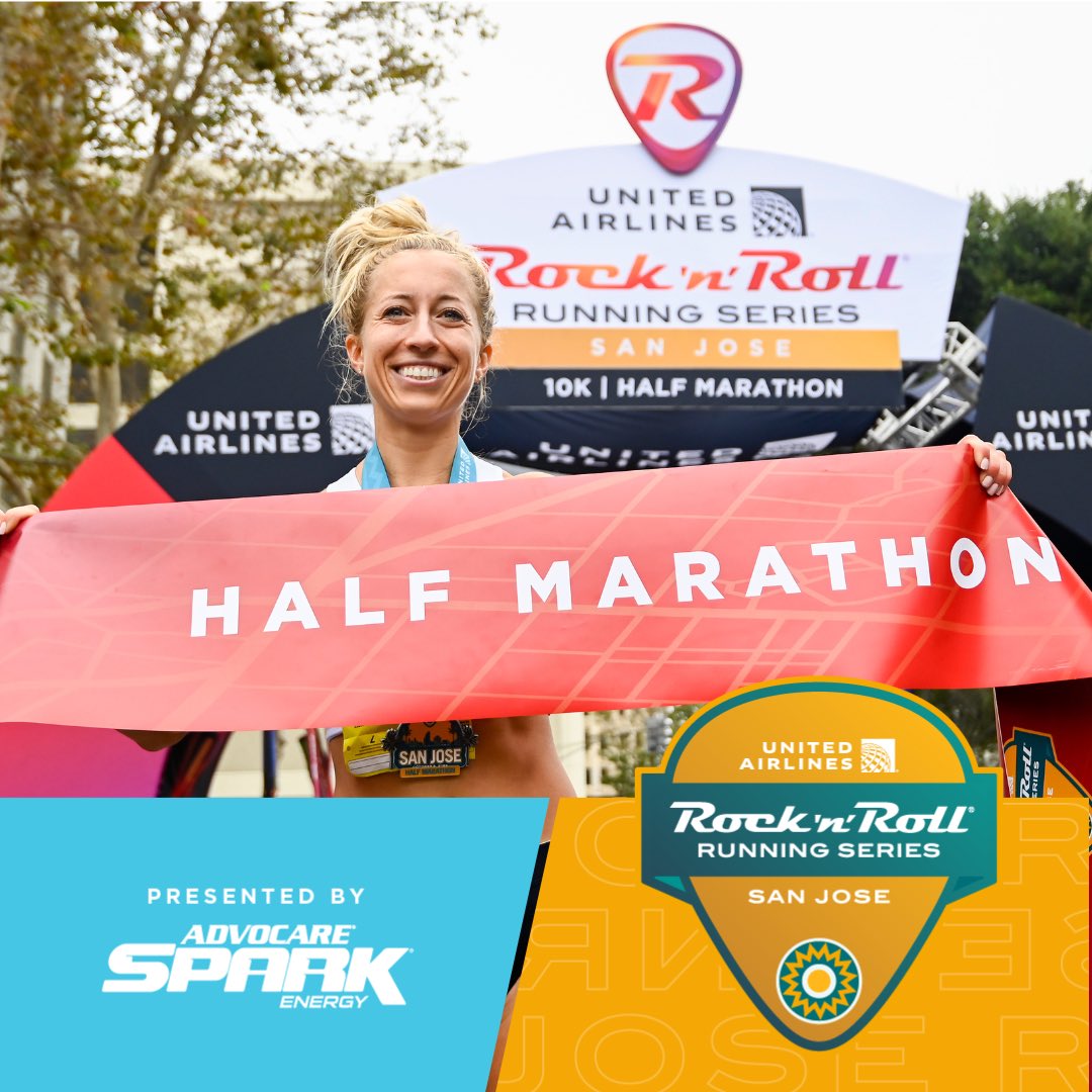 Congratulations to our 2022 United Airlines Rock 'n' Roll San Jose Half Marathon winners presented by @advocare Spark! 💨 Justin Kent ⏱ 1:02:48 💨 Jennifer Bergman ⏱ 1:12:50
