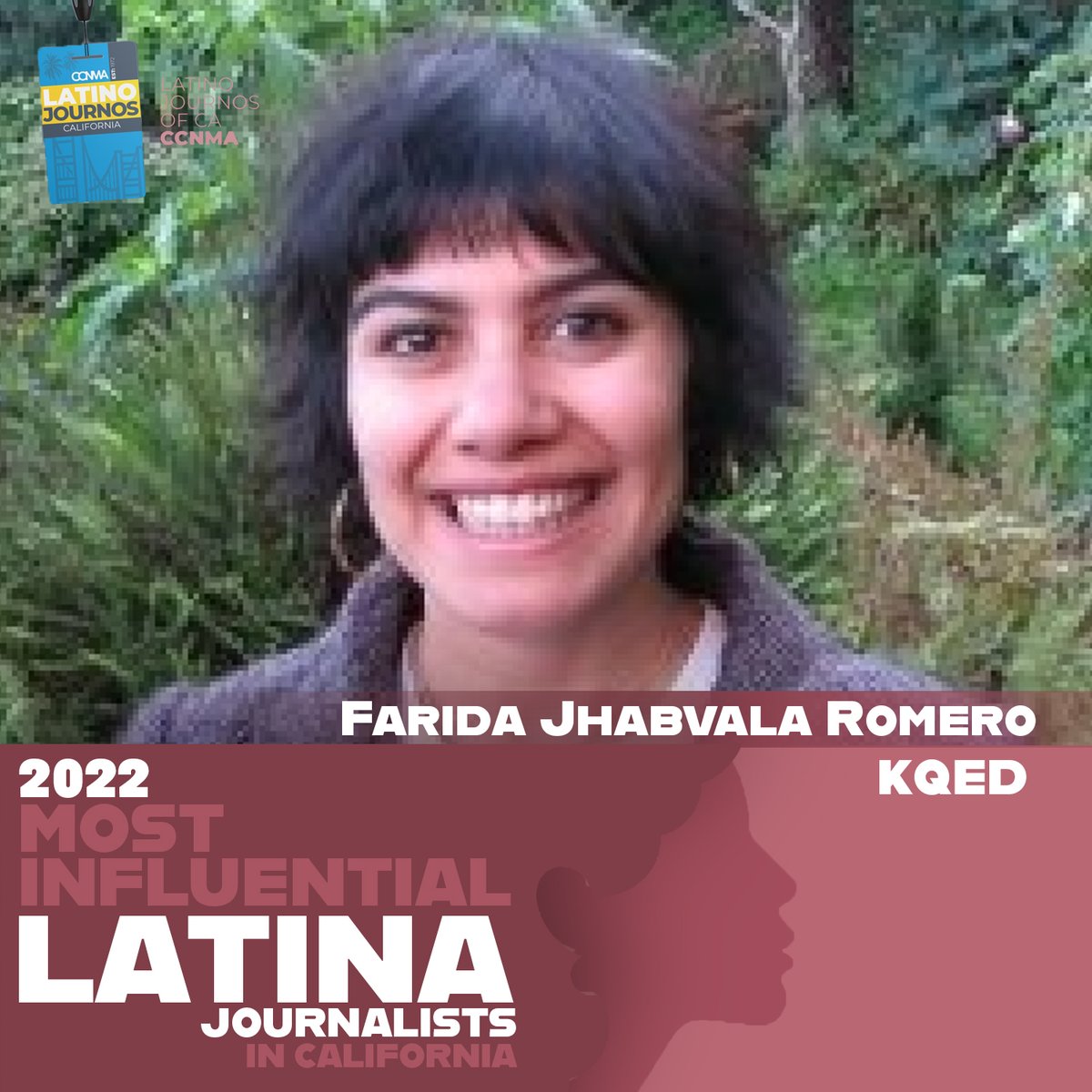 On the list! <a href="/KQED/">KQED</a> correspondent <a href="/FaridaJhabvala/">Farida Jhabvala Romero</a> named one of 10 Most Influential Latina Journalists in California in 2022. Full list: ccnma.org/2022-most-infl…