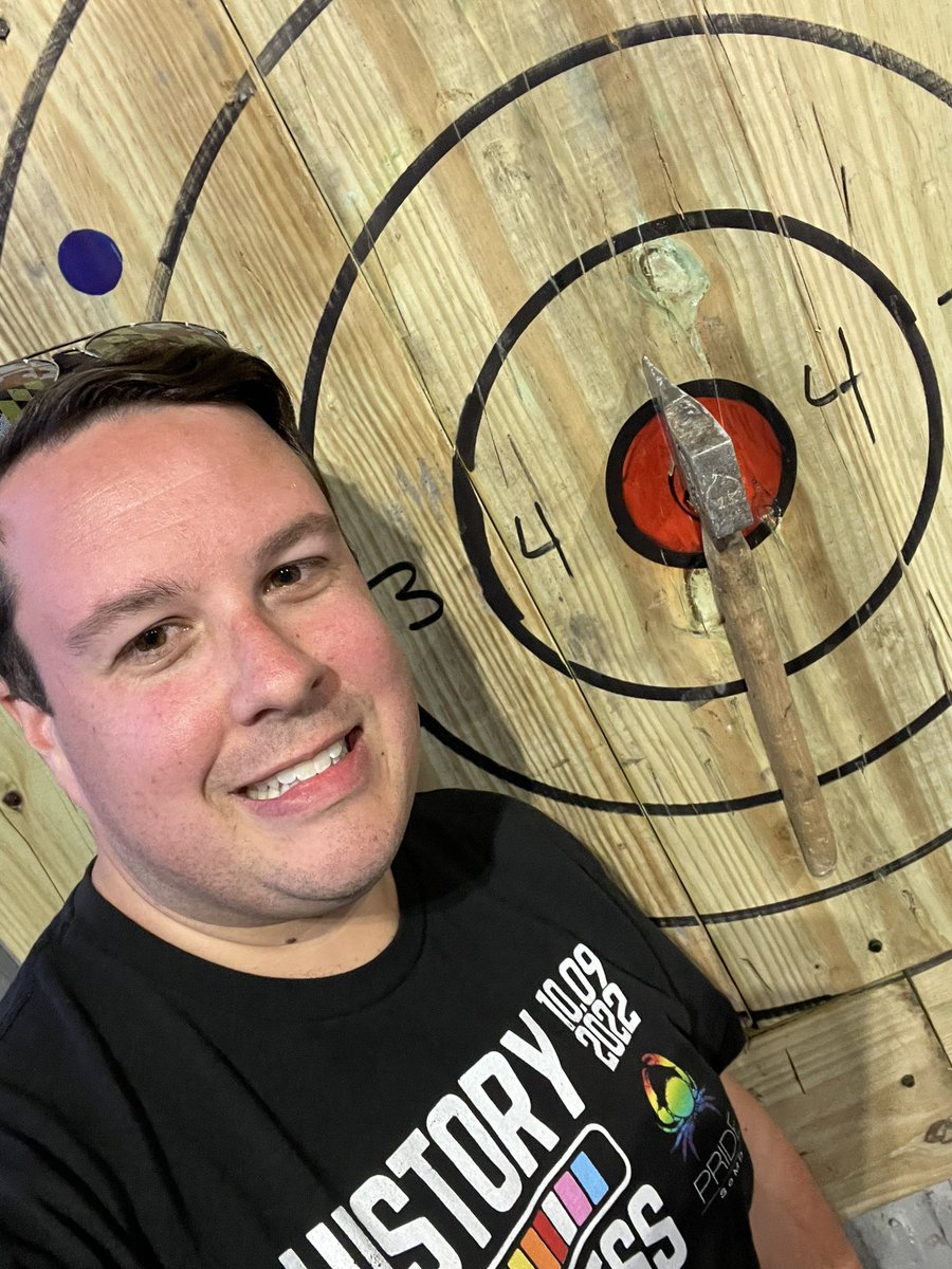 Brandon4StMarys's tweet photo. Fun day spent at Pride SOMD, where I was happy to sponsor and volunteer. #Democrats were well represented! Afterward, tried my hand at axe throwing in Leonardtown. After a super busy weekend, I have a date with my couch tonight. #LetsVoteBrandon #MDpolitics #DemCastMD https://t.co/Ed1pzJL6yB