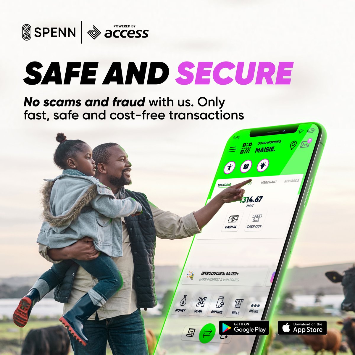 SPENNZambia's tweet photo. Keep your money safe with SPENN - Bank grade security Mobile Money.

Send money to any mobile network or bank at zero charges.
Download the SPENN App today to stop paying transaction charges!

#JustSPENNit #MobileBanking #MobileWallet #Zambia https://t.co/QP4x26W8e7
