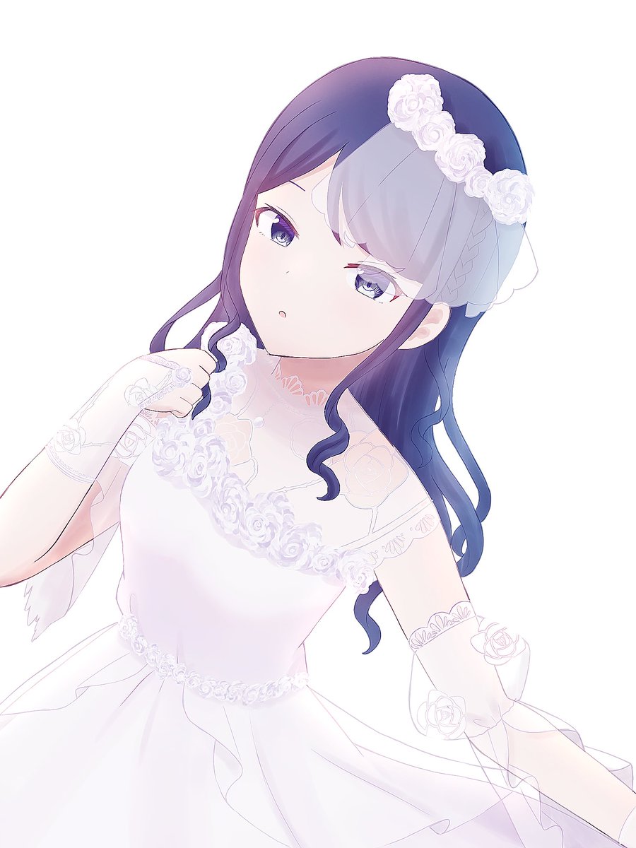 1girl dress solo white background see-through sleeves see-through veil  illustration images