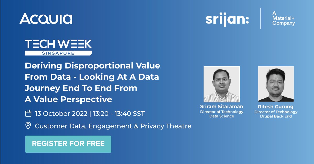 Srijan's tweet photo. Data is the new oil. How can businesses mine it to derive value? Catch @sri_am &amp; @leeotzu at #BigData &amp; #AI World as they discuss how to harness the power of data to accelerate #business through better user engagement.
Register now: https://t.co/y7yA0Gd8pY

#CloudExpoAsia https://t.co/8oZeeED5WI