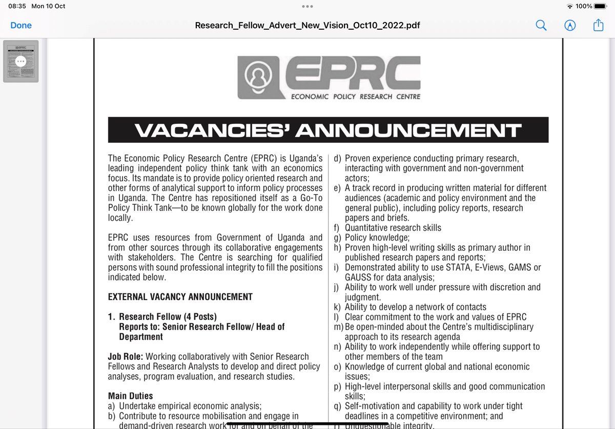 ikasirye_ug's tweet photo. .@EPRC_official has advertised positions in today's New Vision newspaper https://t.co/3UQHih7Dec