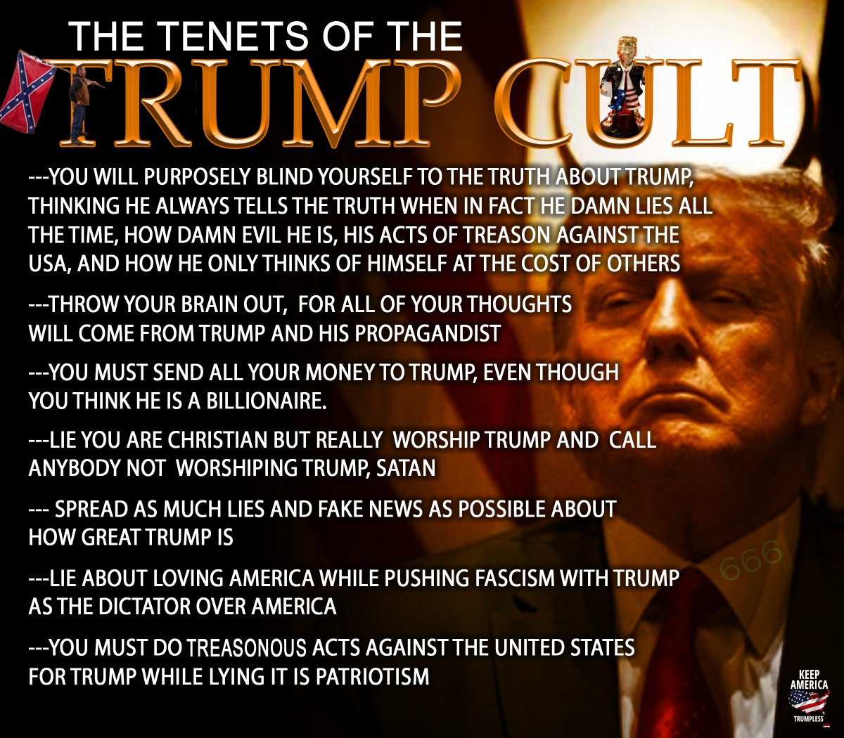 BECommander11's tweet image. She follows the tenets of the Trump cult perfectly! It is a religion! It really reminds me of the Peoples Temple cult, of Jim Jones! I swear, these MAGA cultist would move to Guyana if Trump told them too, and they would drink the kool-aid too.