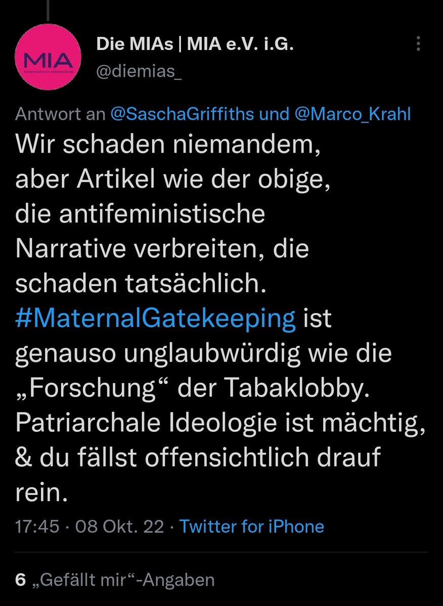 KontraGut's tweet photo. Lieber @diemias_ Wer bei Themen wie #MaternalGatekeeping nur mit Begriffen wie #Antifeministisch kommt, möchte sich damit nicht auseinander setzen, sondern nur silencen. https://t.co/FCbUz5qIQu