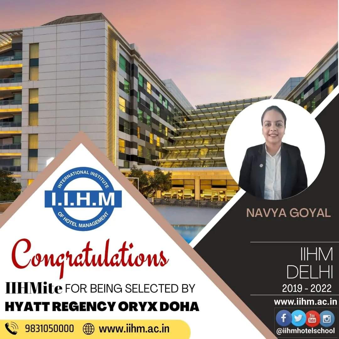 Super Congratulations to students of Batch 2019-22 for being Selected for Hyatt Regency Oyrx Doha in Campus Placement Drive 

#IIHMBest3Years #IIHMHotelSchools 
#placement2022 #iihmdelhi