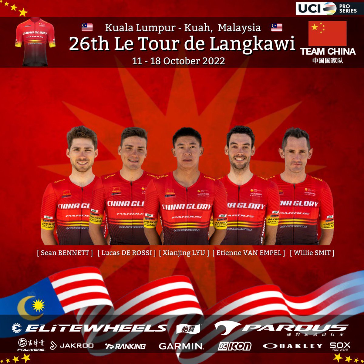 chinaglorypro's tweet photo. 🇨🇳 X 🇲🇾 Here are China Glory Cycling's representatives in the Le Tour de Langkawi! Tomorrow we start racing.

Read our race preview here: https://t.co/7r3ze0nVhX

#LTDL22 #LTDL2022 #ltdl2022 https://t.co/bPigwOIz7a