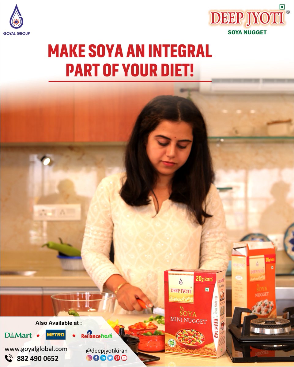 DeepJyotiKiran's tweet photo. MAKE SOYA AN INTEGRAL
PART OF YOUR DIET!
Benefits of Soya Nuggets:
* Promotes heart health.
* Aids in weight loss.
* It helps to reduce menopausal symptoms.
#deepjyotisoyanugget #deepjyotisoyanuggets
#deepjyotisoyachunks #deepjyotisoyabari
#soyachunks #mealmaker
#soyanuggets https://t.co/M4enW27hKX