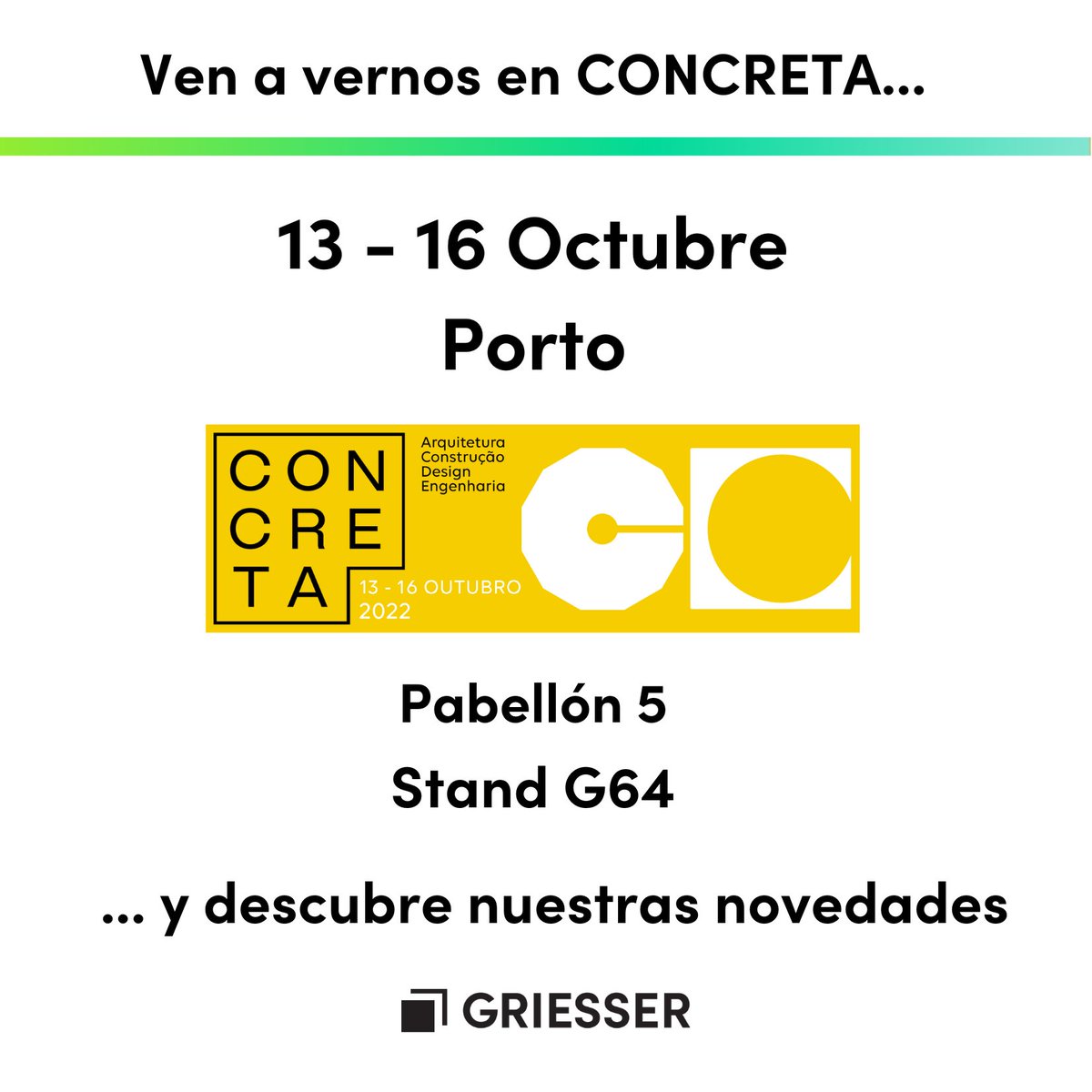 GriesserIB's tweet photo. 💡 Nos vemos en #Concreta donde expondremos todas nuestras novedades.
📌 Pabellón 5, Stand G64, Oporto
📅 13 – 16 de Octubre
🎟️Reserva tus entradas aquí: https://t.co/xbhZBG5IrC
@Exponor @knaufes @KnaufInsulSpain @ZehnderIberica @indalsu @IsoChemie_ES
#AEP #PREMAQ https://t.co/JVqJLUKcof