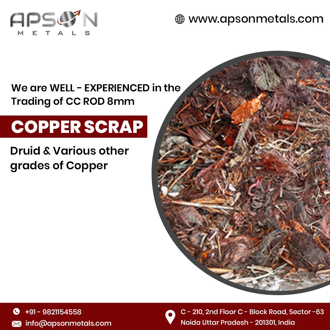 ApsonMetal's tweet photo. 𝐂𝐎𝐏𝐏𝐄𝐑 𝐒𝐂𝐑𝐀𝐏
Apson Metals:-We are WELL-EXPERIENCED in the Trading of CCROD 8mm Copper Scrap Druid &amp; Various other grades of Copper
☎️: +9821154558
🌎: https://t.co/6UHBcnliia
.
#Apson_Metal #steel #steelcoil #rolledsteelcoil #coil #rolled #metals #alimunium #motorscrap https://t.co/EUJR6juzJz