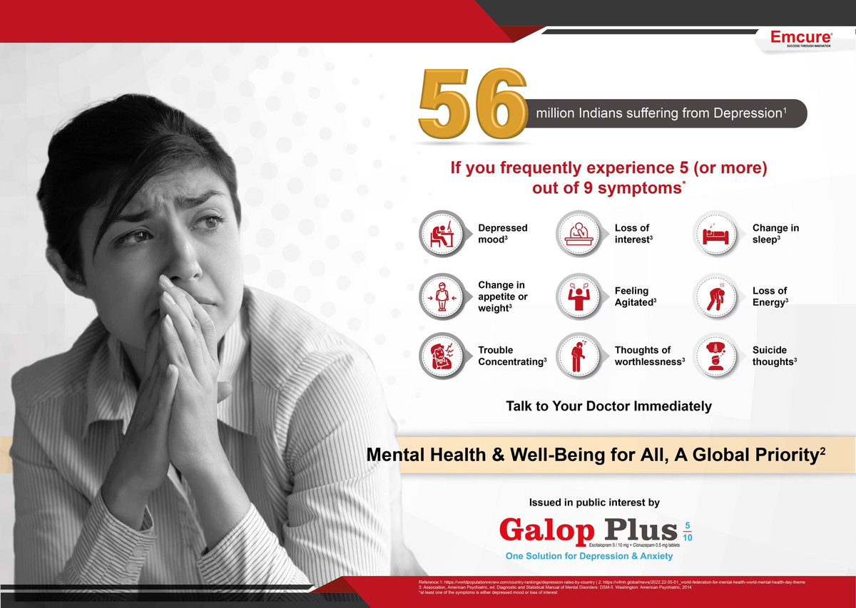 EmcurePharma's tweet photo. Mental Health &amp; WelBeing for All, A Global Priority! 10th October is observed as #WorldMentalHealthDay. Emcure reaffirms its commitment to improving outcomes of Mental Health. Timely recognizing symptoms of Depression and taking expert’s help may lead to improved quality of life. https://t.co/vvNVL52iYQ